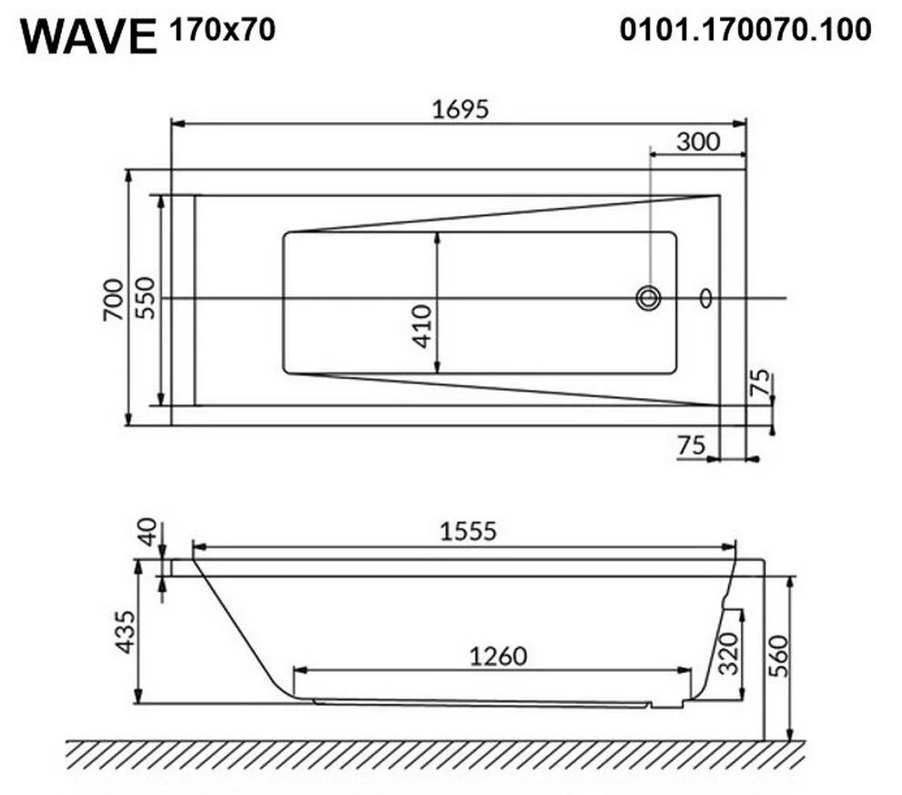 Акриловая ванна Whitecross Wave 0101.170070.100.LINENANO.CR хром, белый