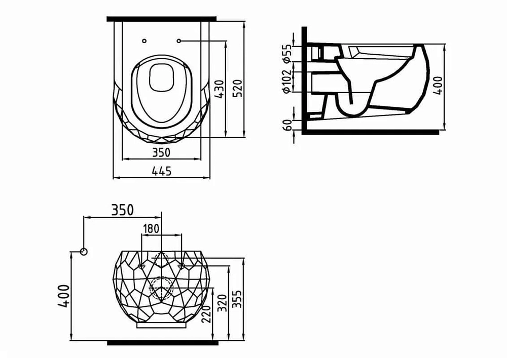 Подвесной безободковый унитаз Bien Pent PNKA052N1VP1W3000, с функцией биде, крышка микролифт, белый