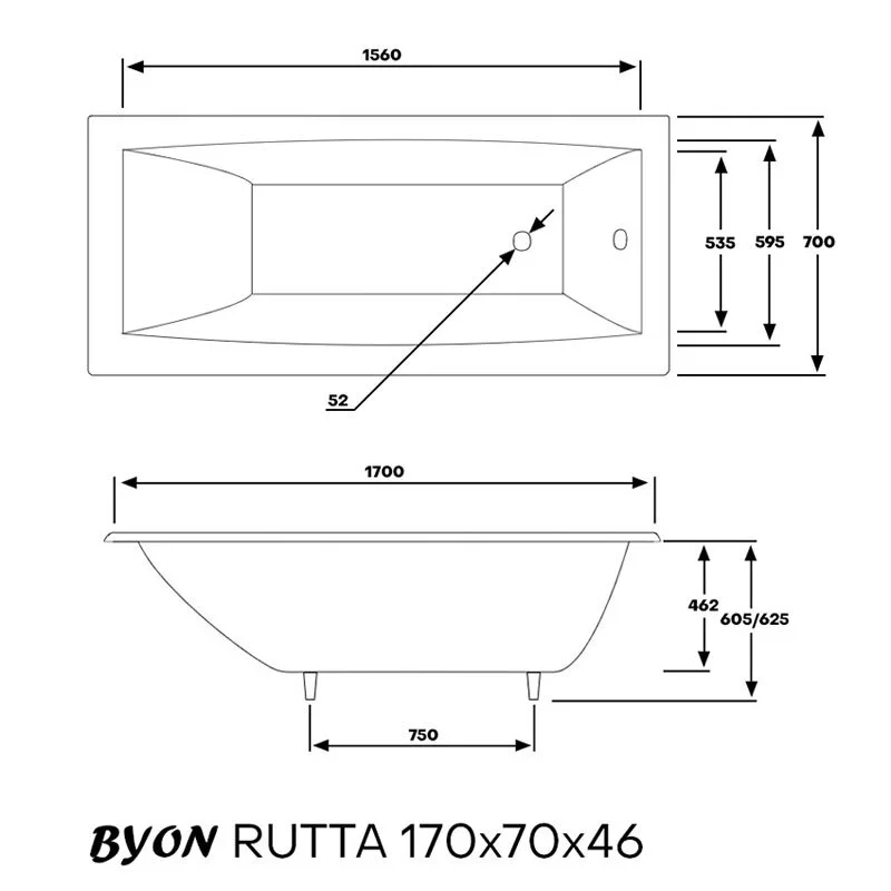 Чугунная ванна Byon Rutta 170х70 Ц0000175 белый