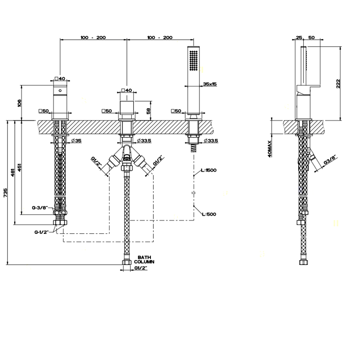 Смеситель на борт ванны Gessi Rettangolo 20043#031, хром