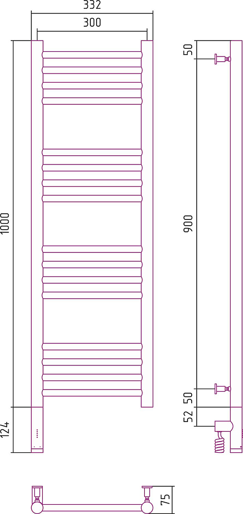 Полотенцесушитель электрический Сунержа Богема 3.0 1000x300 00-5804-1030 МЭМ левый, хром