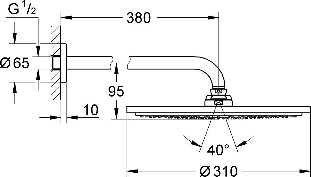 Верхний душ Grohe Rainshower Cosmopolitan 310 26056000 с кронштейном