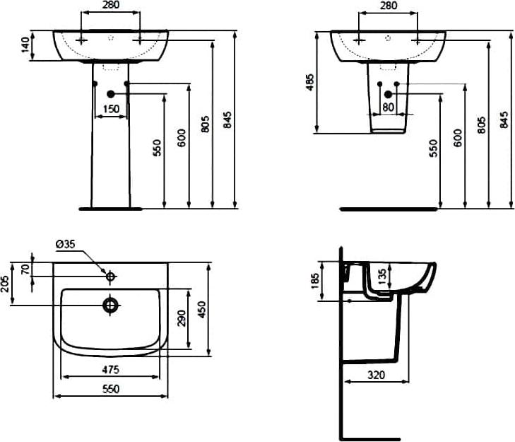 Раковина 55 см Ideal Standard Tempo T056501, белый