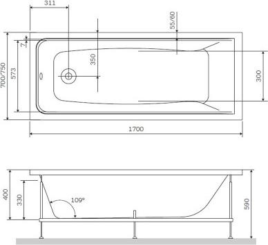 Акриловая ванна Am.Pm Gem 170x70 W90A-170-070W-A1, белый