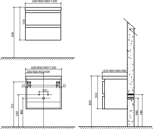 Тумба для комплекта BelBagno ENERGIA-N-900-2C-SO-BL bianco lucido