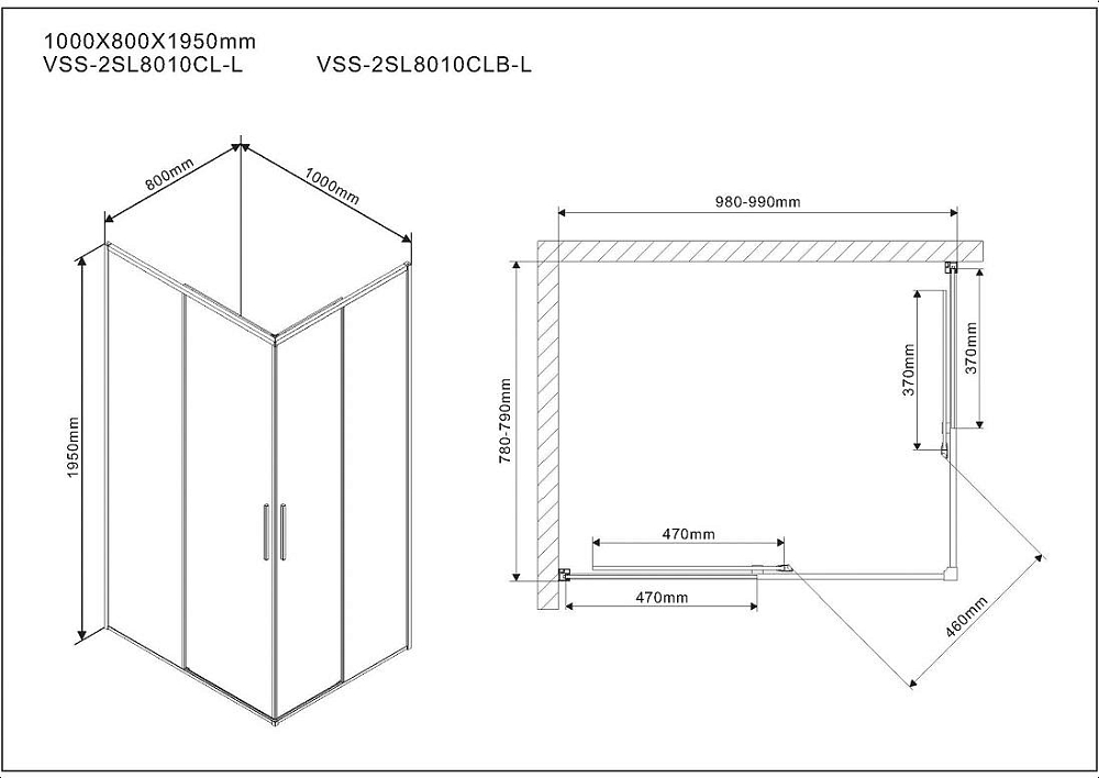 Душевой уголок Vincea Slim VSS-2SL8010CL-L, стекло прозрачное, хром