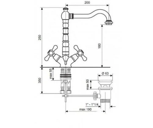 Смеситель для раковины Emmevi Deco Old 12613OR золото