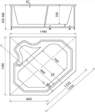 Акриловая ванна Aquatek Лира 148x148 см LIR150-0000032, белый