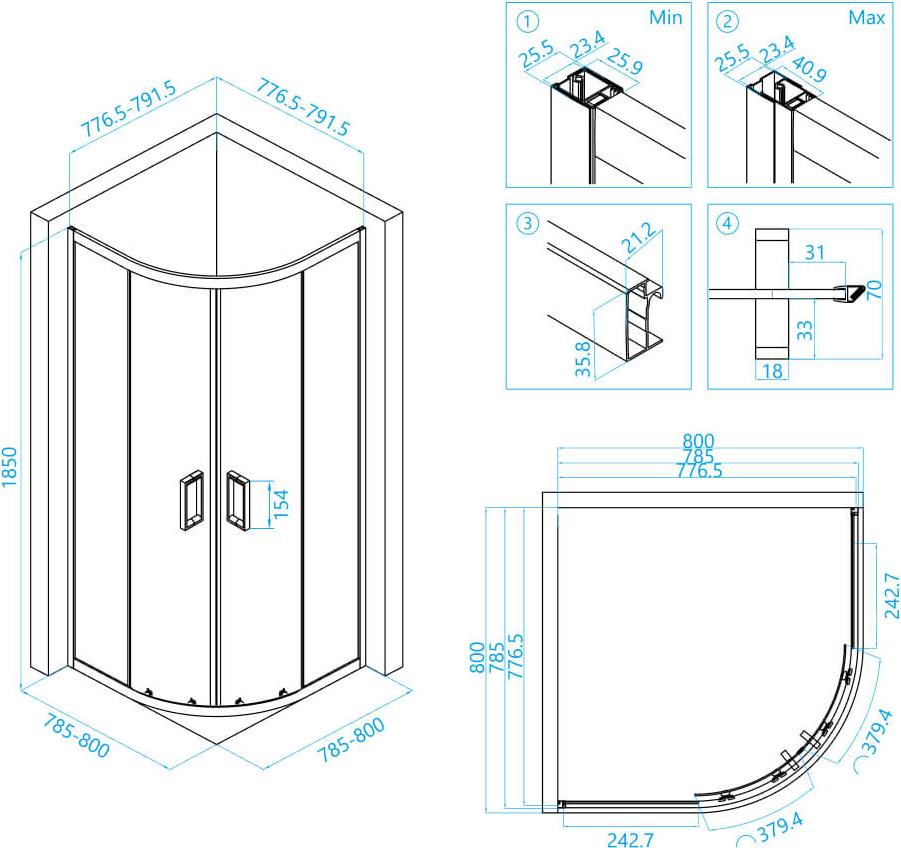 Душевой уголок RGW Classic CL-54B 80x80 32095488-14, профиль черный