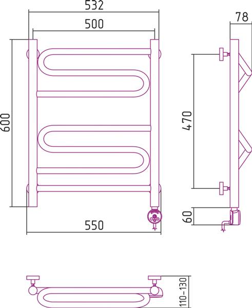 Полотенцесушитель электрический Сунержа Элегия 60x50 R