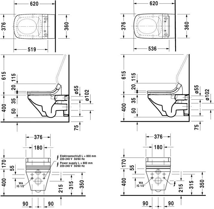 Подвесной унитаз Duravit DuraStyle Rimless для SensoWash 2542590000 безободковый