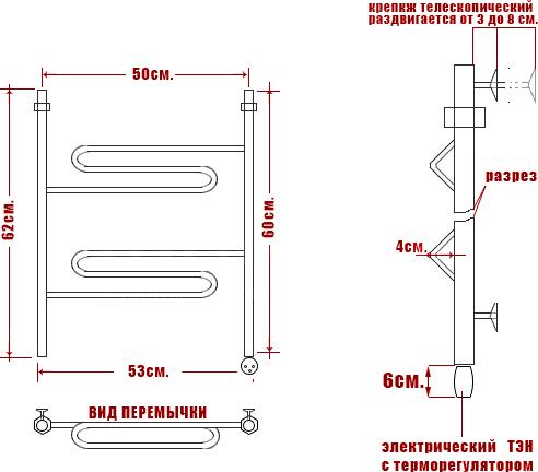 Полотенцесушитель электрический Ника Curve ЛZ 60/50-2