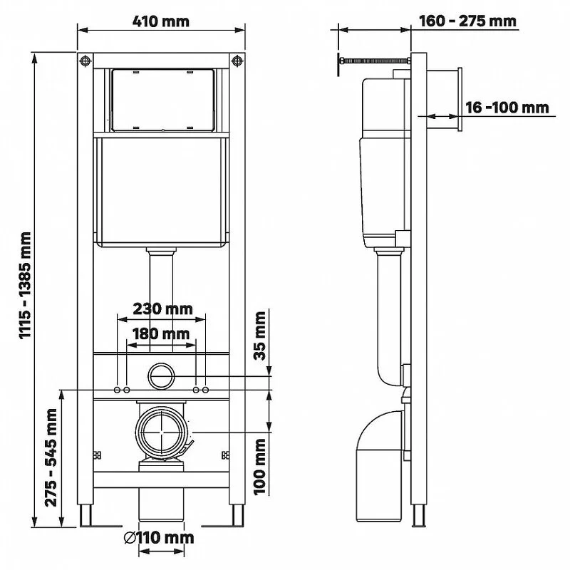 Инсталляция Berges Atom Line 040346 410 для подвесного унитаза, кнопка матовый хром