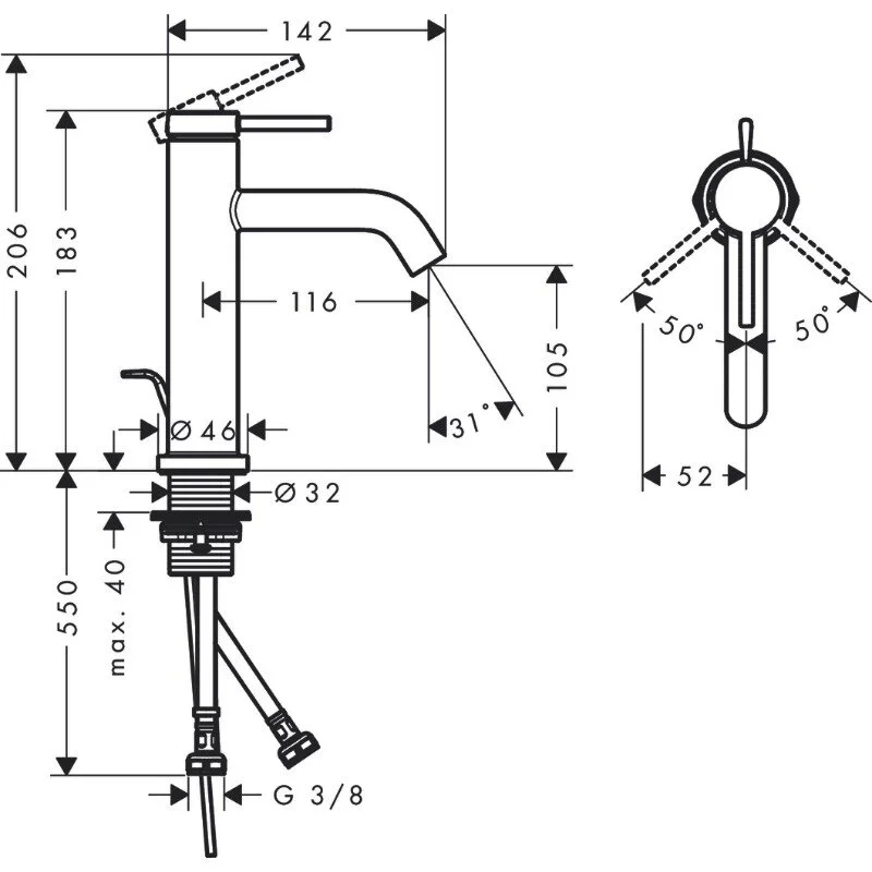 Смеситель для раковины Hansgrohe Tecturis S 73310700 белый