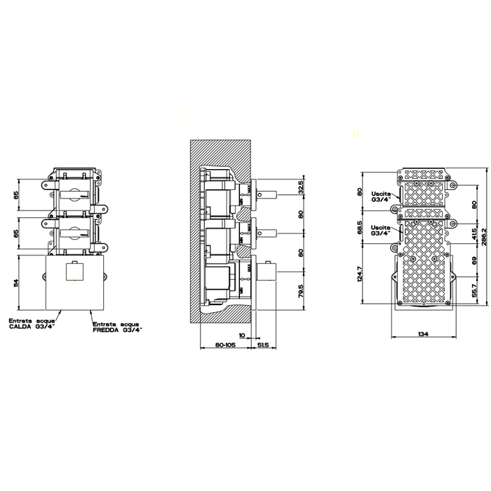 Смеситель для душа Gessi Rettangolo 43214#031 термостатический, хром