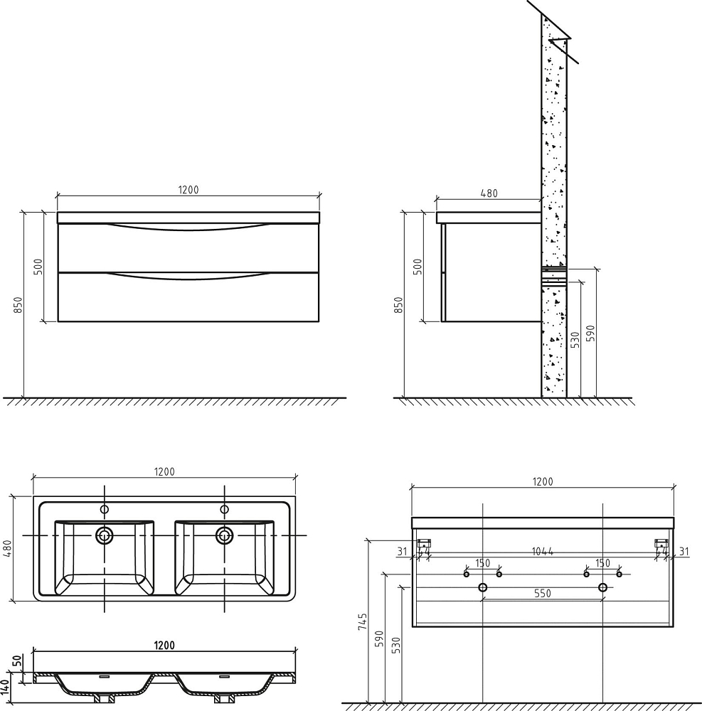 Тумба для комплекта BelBagno ANCONA-N-1200-2C-SO-2-BL bianco lucido