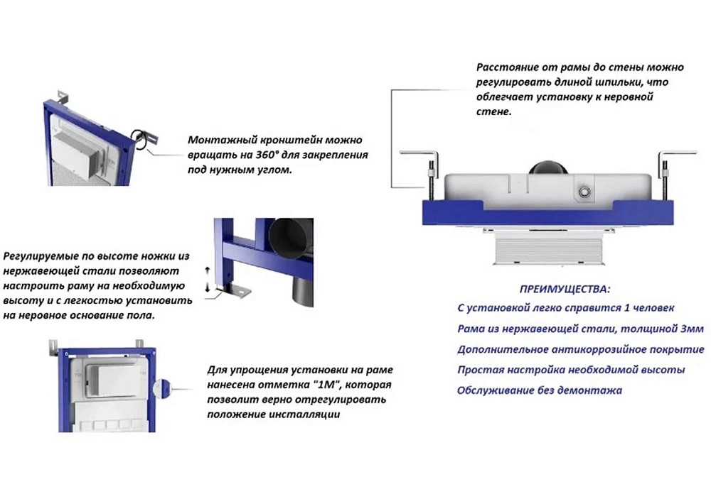 Инсталляция для подвесного унитаза Ceruttispa CR556 с кнопкой CR06BK, цвет черный, CR556+CR06BK