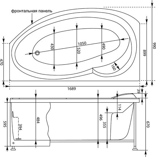 Акриловая ванна Aquanet Jersey L 170х100 00205405