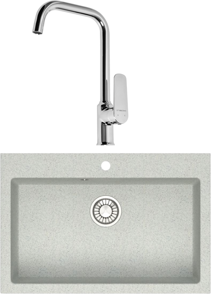 Комплект Мойка кухонная Domaci Болонья М-39-006 светло-серая + Смеситель STWORKI