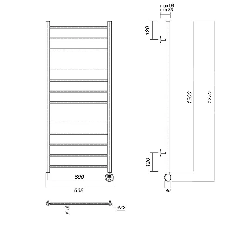 Полотенцесушитель электрический Domoterm Медея Медея П12 (3-4-5) 600х1200 ER хром