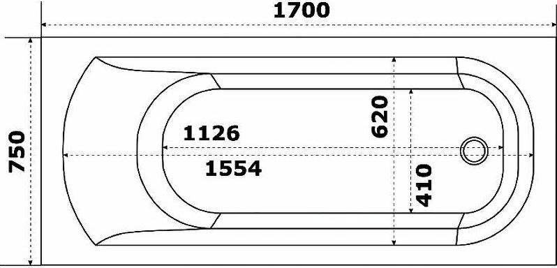 Акриловая ванна Bas Нирвана 170x75 В 00115 с каркасом, белый