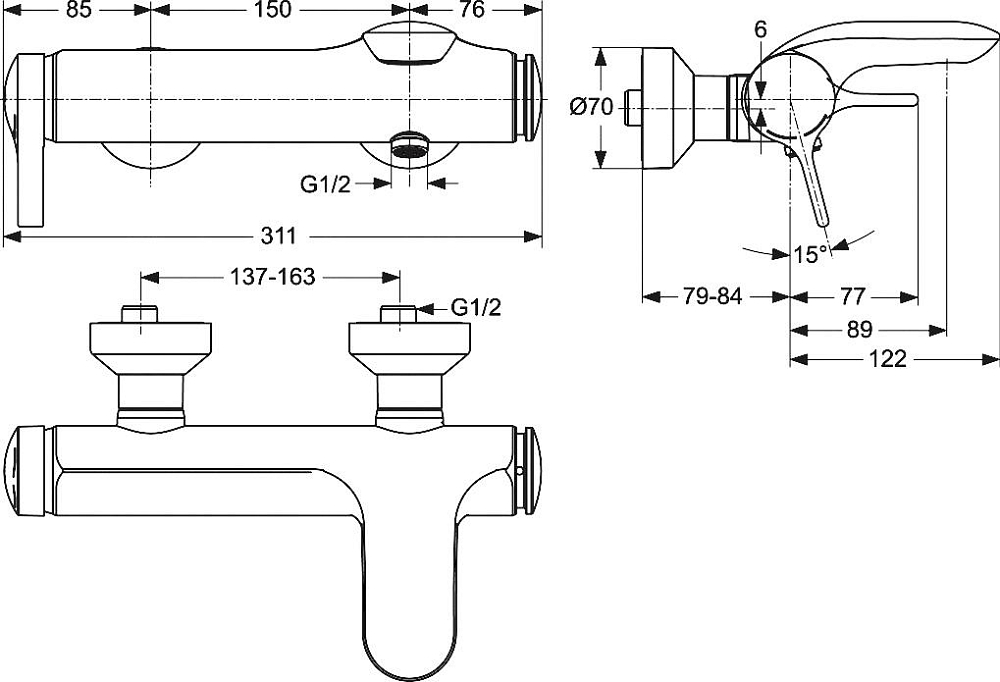 Смеситель Ideal Standard Melange A4271AA для ванны с душем