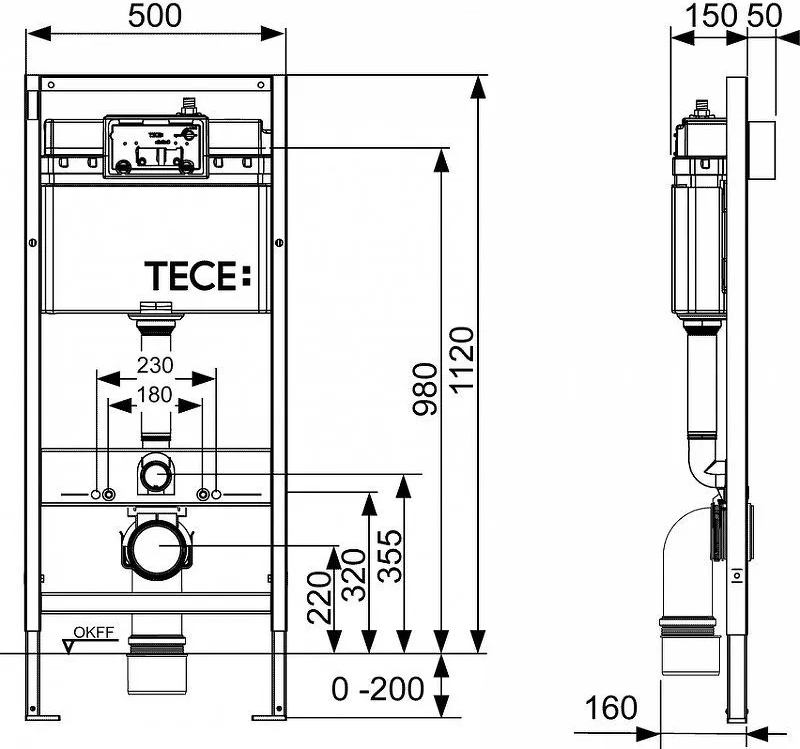 Инсталляция для унитаза Tece base 2.0 K401407 с клавишей смыва черный матовый