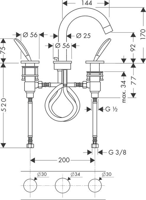 Смеситель для раковины Axor Starck Classic 10133820, никель