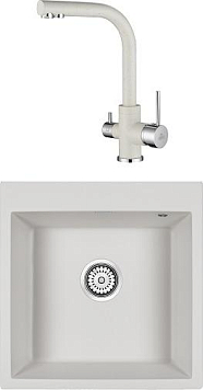 Комплект кухонная мойка Paulmark Praktisch PM105152-WH белый + смеситель Paulmark Essen Es213011-331