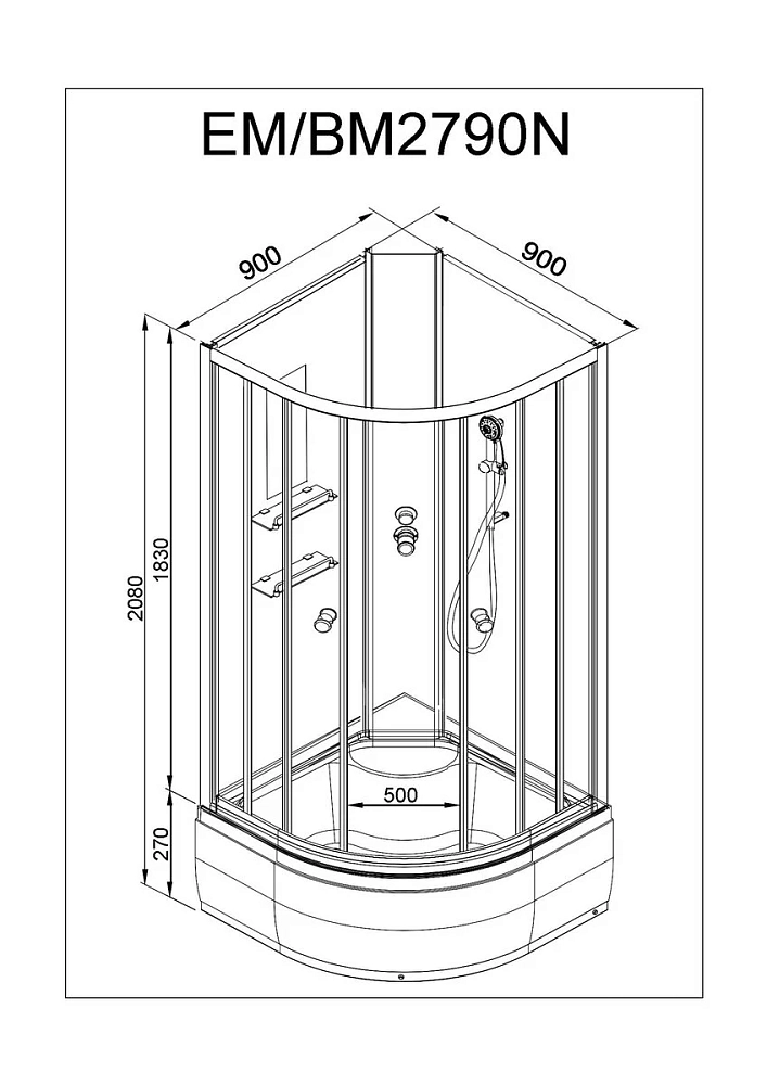 Душевая кабина Deto Em EM2790NLED+GM