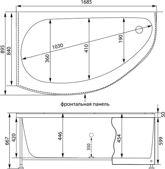 Акриловая ванна Aquanet Augusta L 170х90 00205463