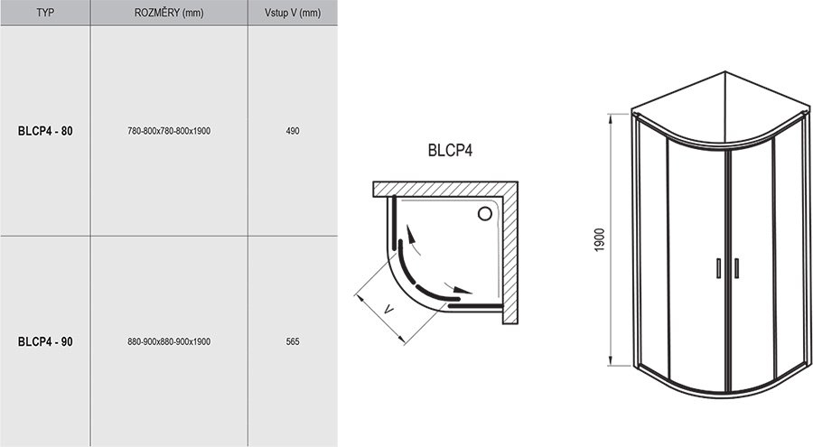 Душевой уголок Ravak Blix BLCP4-90 блестящий + транспарент AntiCalc 3B270C00Z1