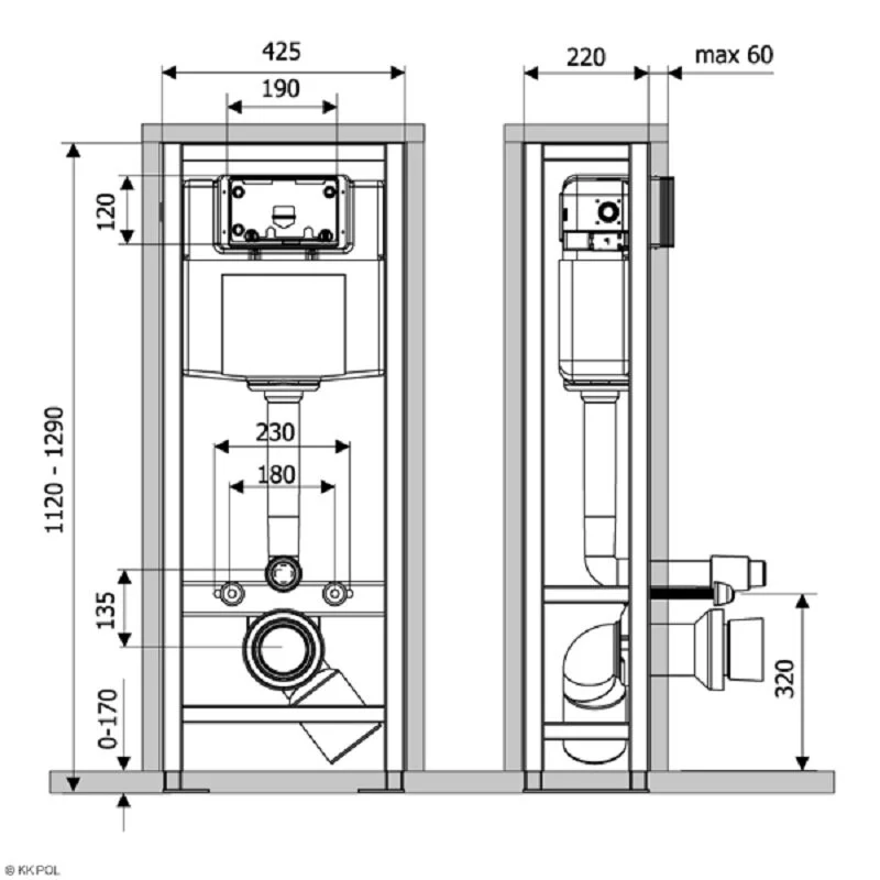 Инсталляция для подвесного унитаза KKPol Professional ZSP/M428/0.1/K, усиленная, свободностоящая