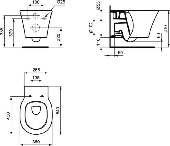 Комплект инсталляция с подвесным унитазом Ideal Standard Connect Air AquaBlade E212101 с сиденьем микролифт