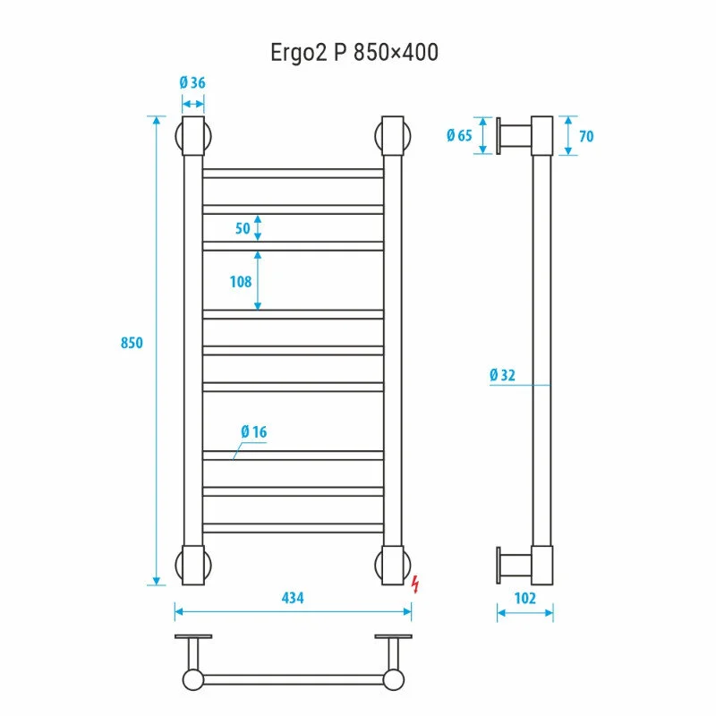 Полотенцесушитель электрический Energy Ergo2 P EETRERGO2P8540R905M черный