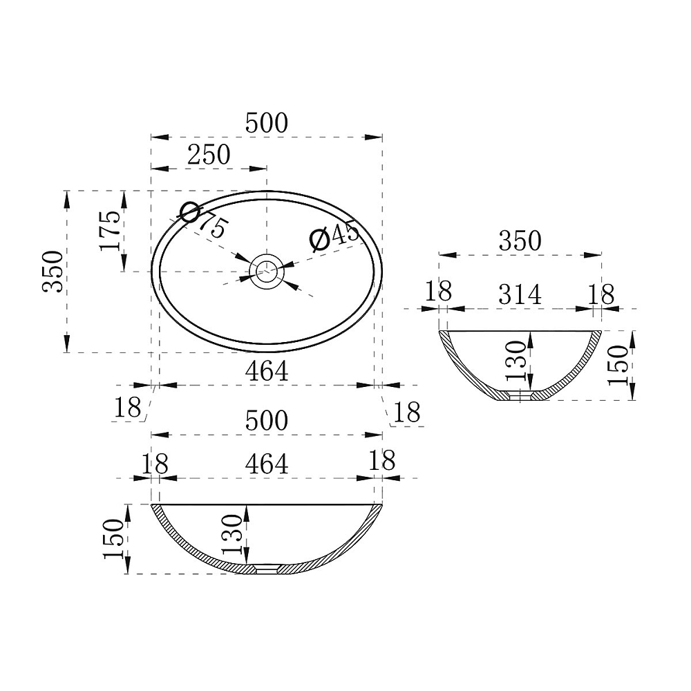 Раковина Vincea VBS-6T11B 50 см, черный