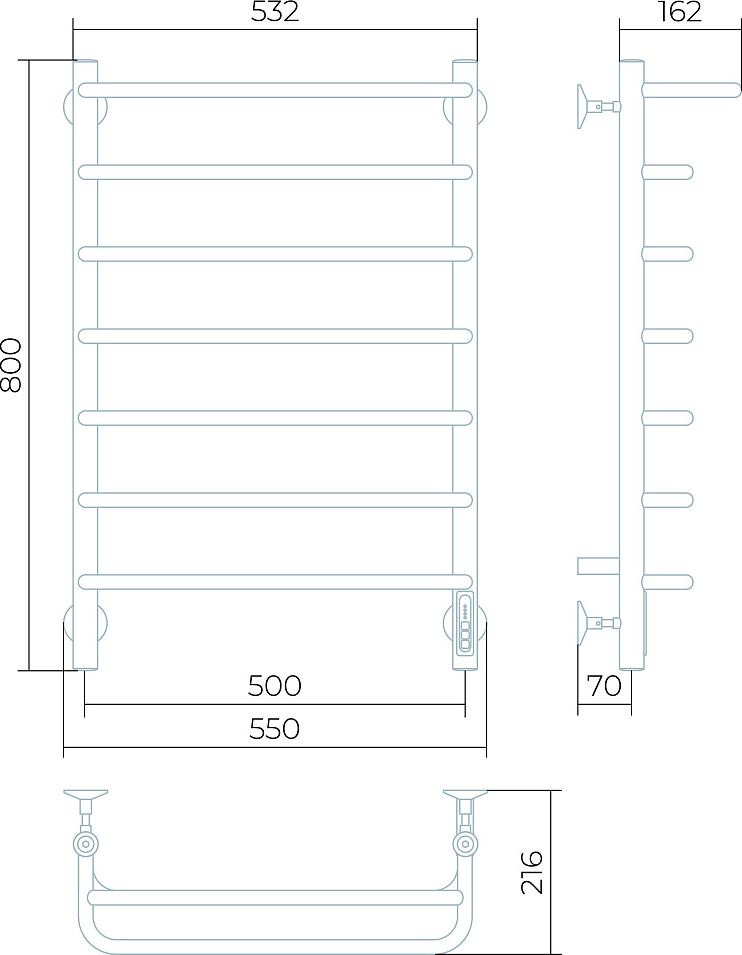 Полотенцесушитель электрический Larusso Стандарт П7 50x80 4670078536426 с полкой, хром