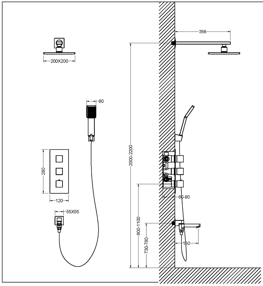 Душевая система Timo Tetra-thermo SX-0199/17SM золото