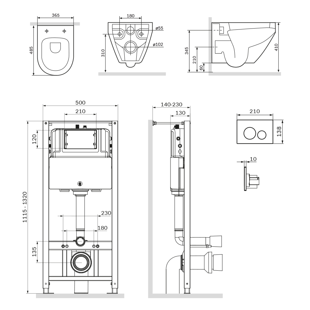 Унитаз с инсталляцией AM.PM Spirit V2.0 IS49051.701700MB черный, кнопка глянцевый хром