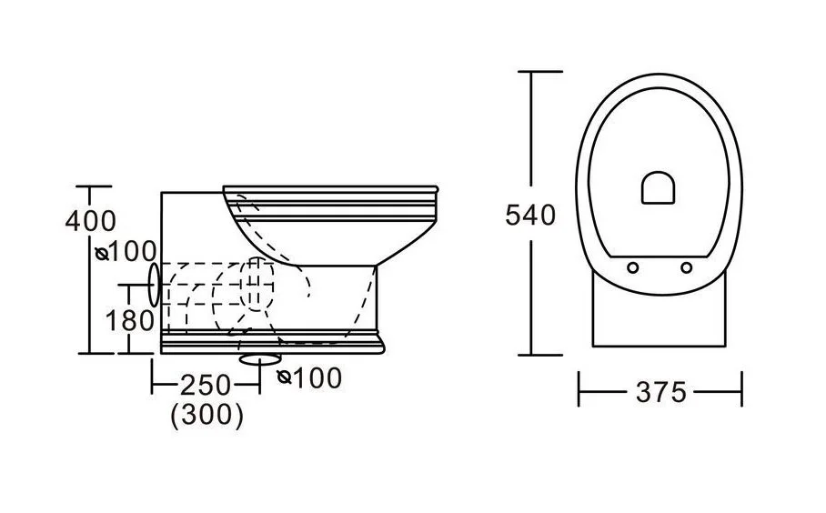 Приставной унитаз CeramaLux Lux Classic 4291 37 х 53 х 40 см безободковый, сиденье DP, Soft Close, белый, золото