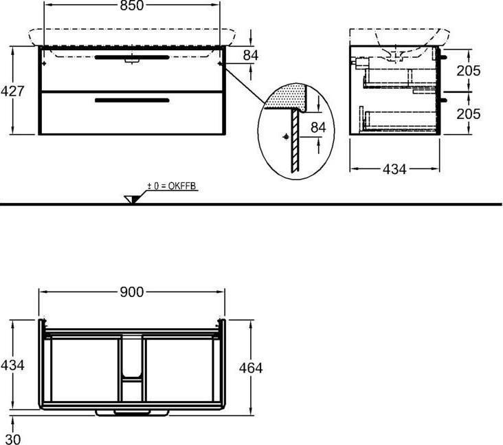 Тумба под раковину 90 см Geberit It! 819101000, серый кварц