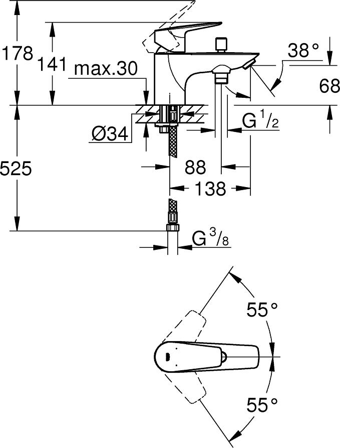 Смеситель на борт ванны Grohe BauEdge 23562001, хром