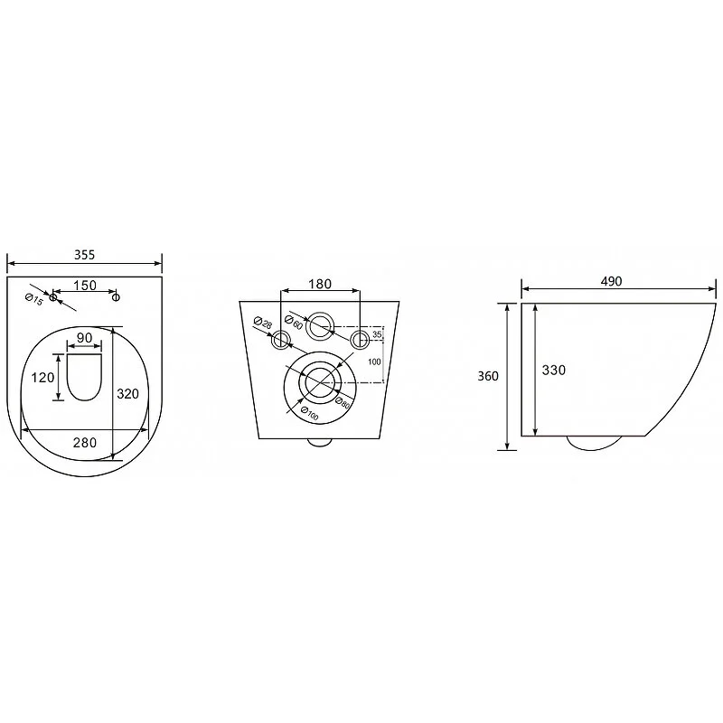 Инсталляция + унитаз Abber Bequem AC1100/AC0105/AC0121, безободковый, сиденье микролифт, клавиша смыва хром