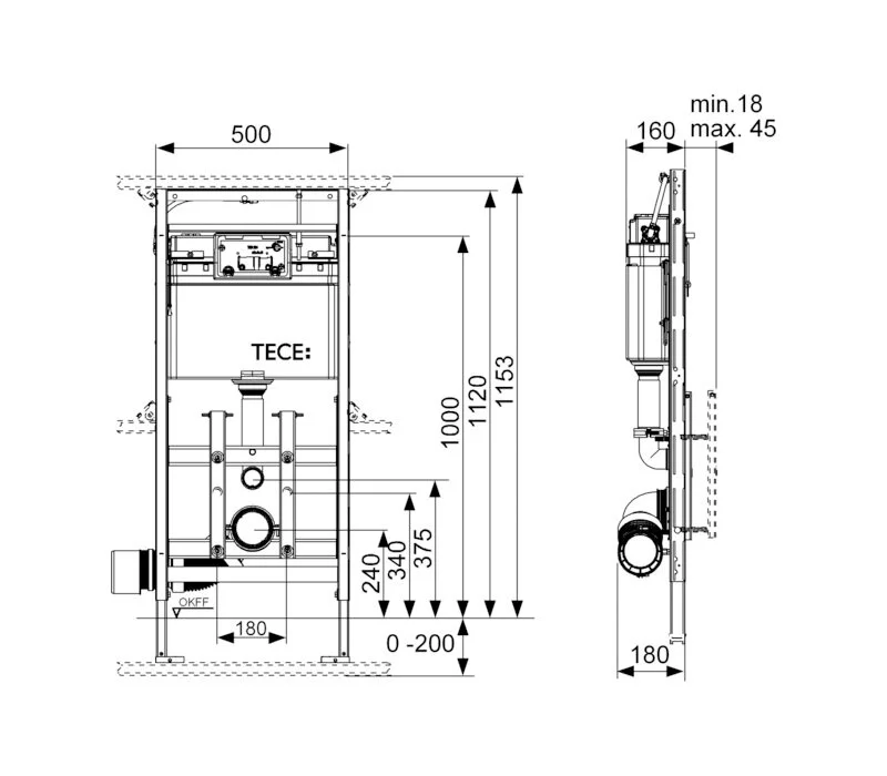 Инсталляция TECE TECEprofil 9600200 с унитазом Vitra Sento 7748B083-0101, крышка микролифт, цвет черный матовый, комплект