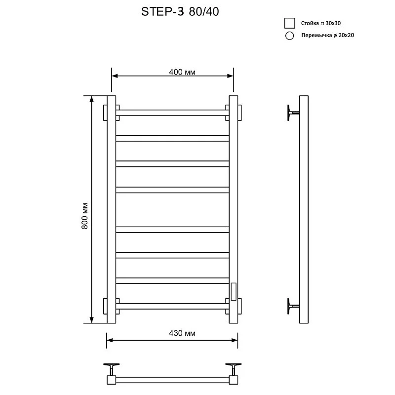 Полотенцесушитель электрический Ника Step-3 STEP-3 80/40 U хром