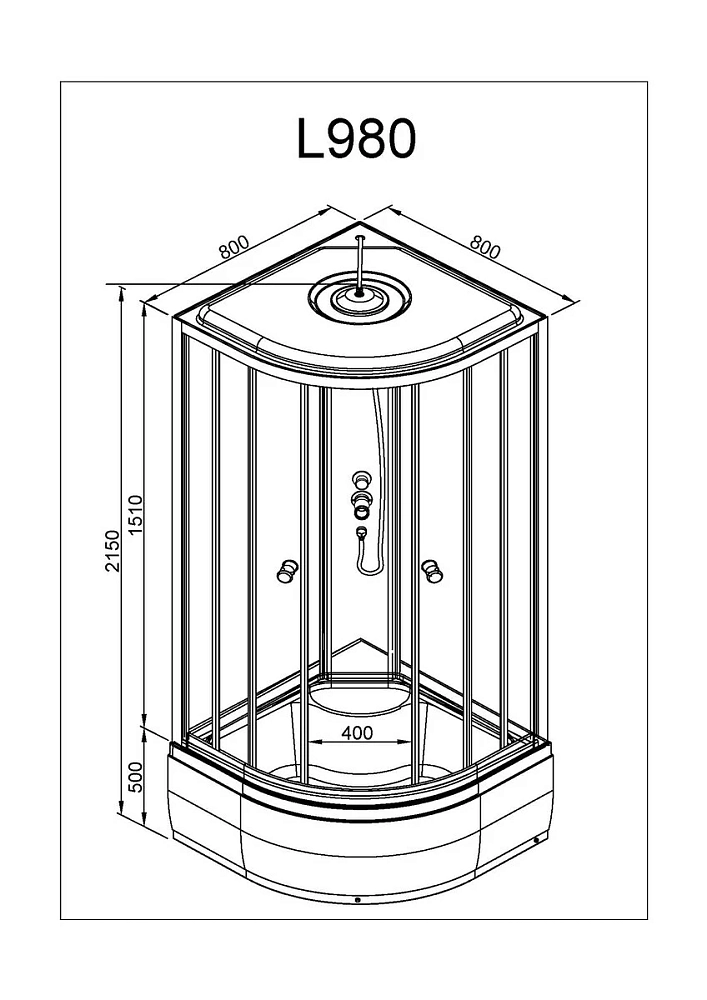 Душевая кабина Deto L L980GM+EL