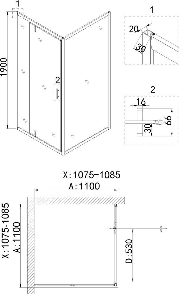 Душевой уголок Niagara Nova 110x110 NG-43-11AG-A110G, профиль золото, стекло прозрачное