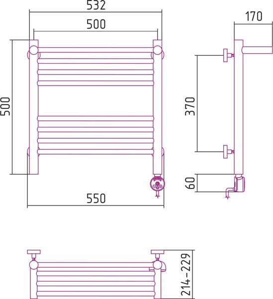 Полотенцесушитель электрический Сунержа Богема 00-0507-5050 50x50 с полкой R