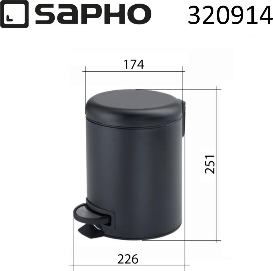 Ведро для мусора Sapho Potty 320914, матовый черный