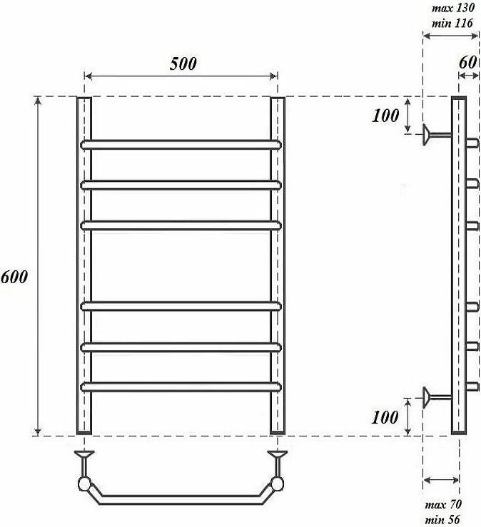 Полотенцесушитель электрический Point PN07156E П6 500x600 левый/правый, хром